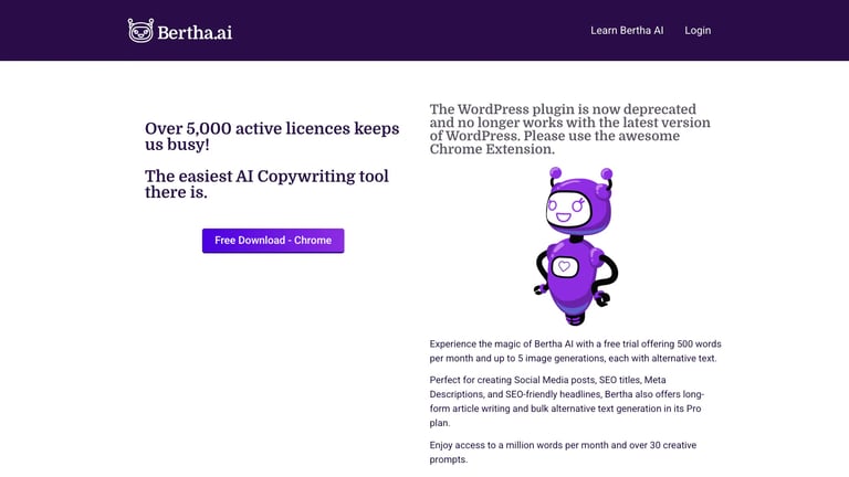 Bertha AI website homepage screenshot