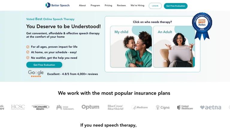 Better Speech website homepage screenshot