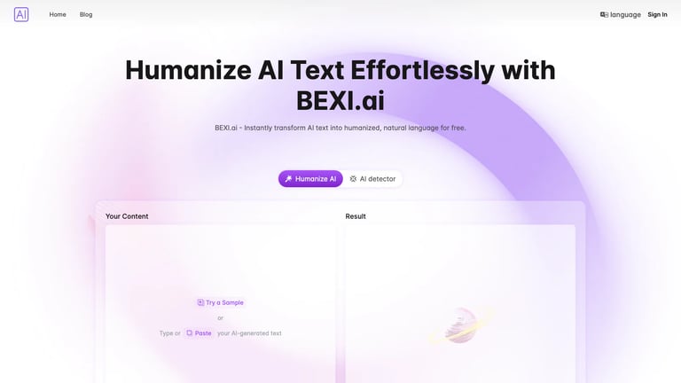 BEXI.ai website homepage screenshot