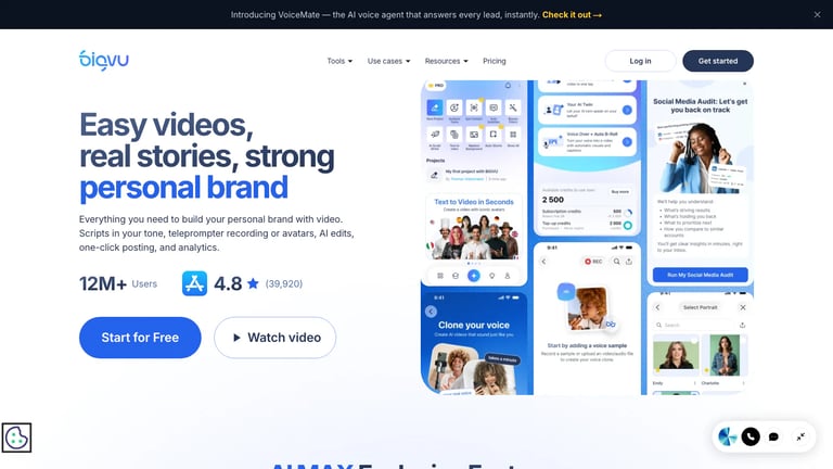 BIGVU website homepage screenshot