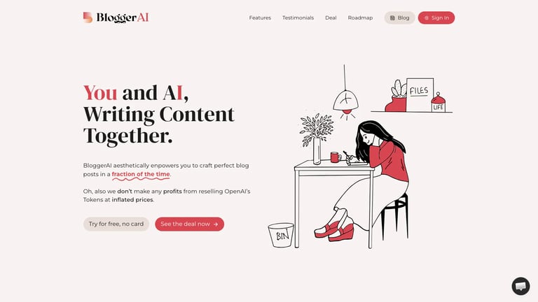 BloggerAI website homepage screenshot