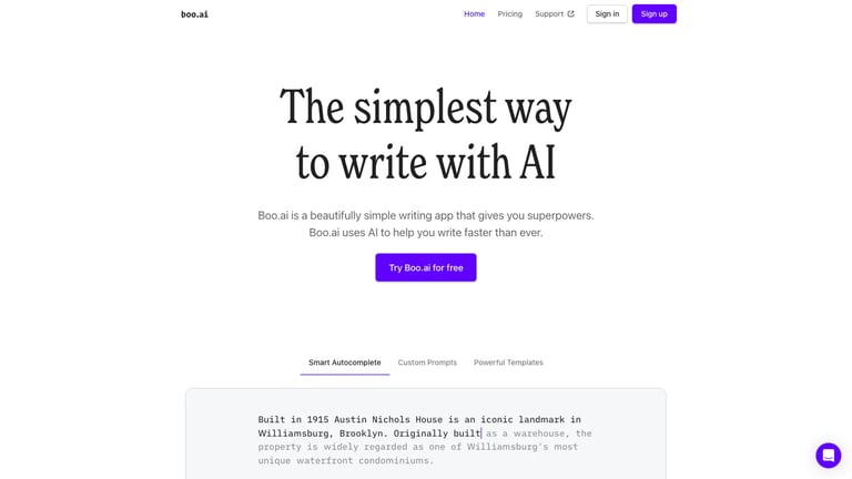 Boo.ai website homepage screenshot