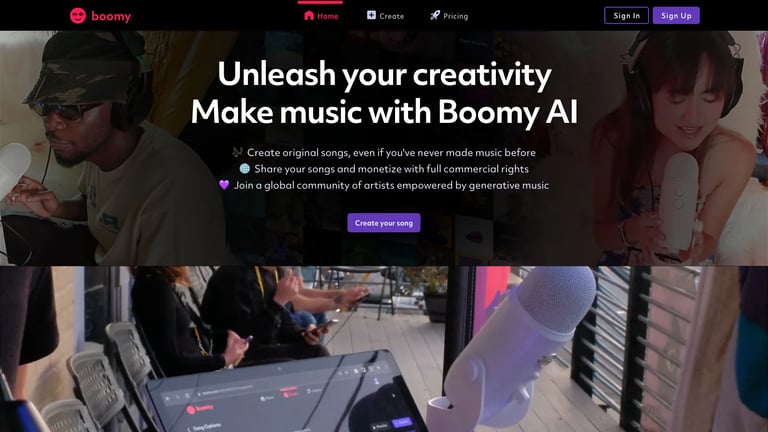 Boomy website homepage screenshot