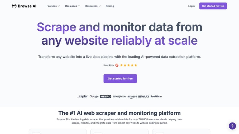 Browse AI website homepage screenshot