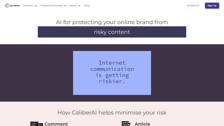 CaliberAI website homepage screenshot