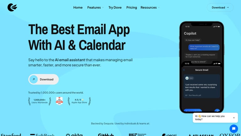 Canary Mail website homepage screenshot