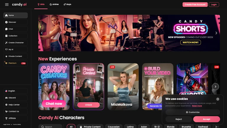 Candy AI website homepage screenshot