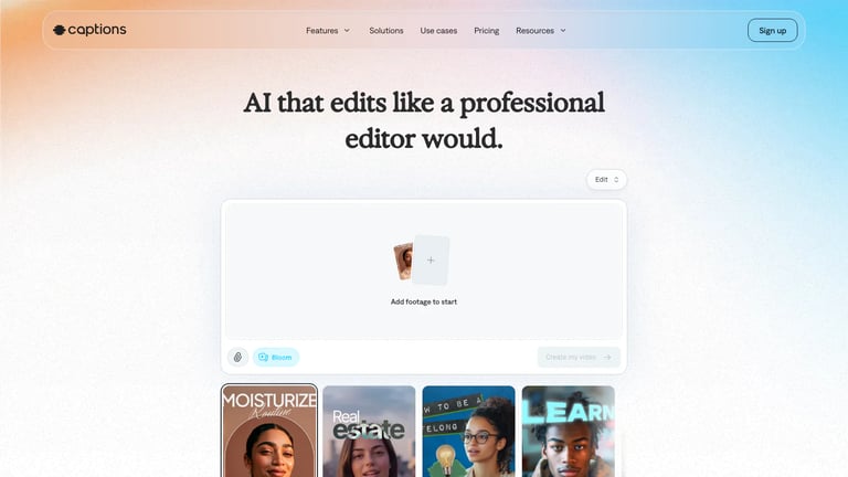 Captions website homepage screenshot