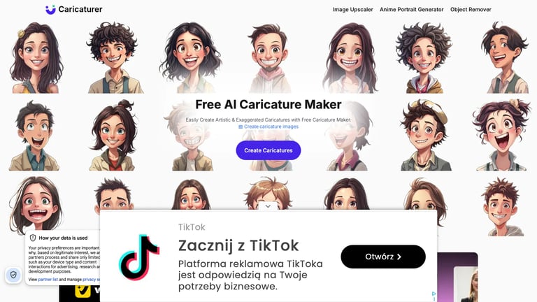 Caricaturer website homepage screenshot
