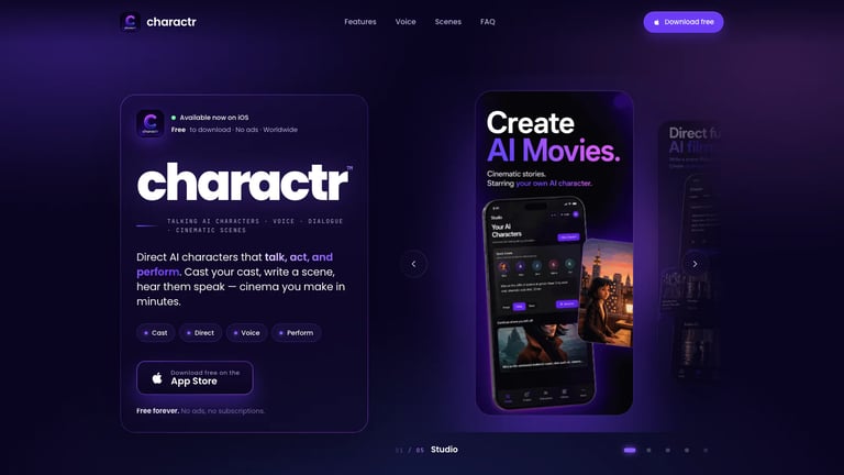 charactr website homepage screenshot