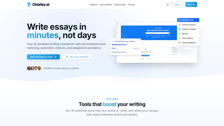 Charley AI website homepage screenshot