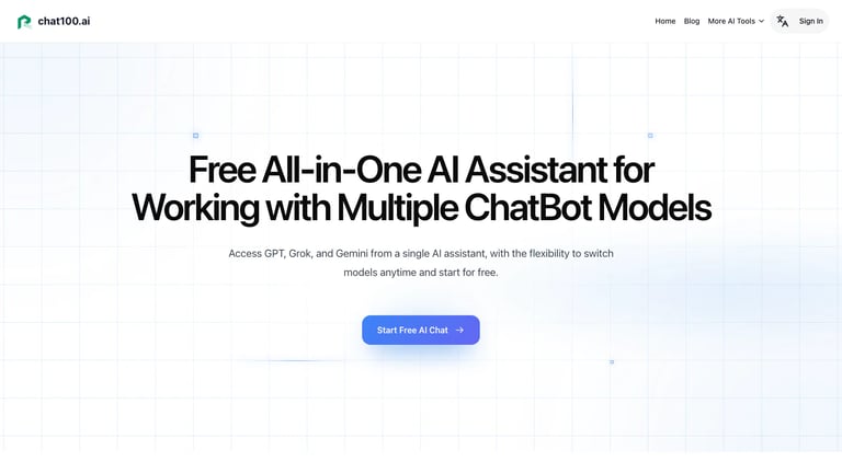 Chat100.ai website homepage screenshot