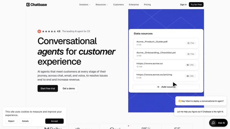 Chatbase website homepage screenshot