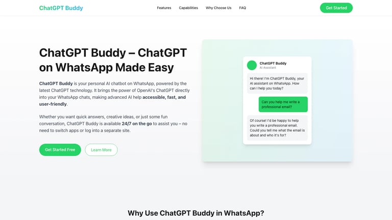 ChatGPT Buddy website homepage screenshot