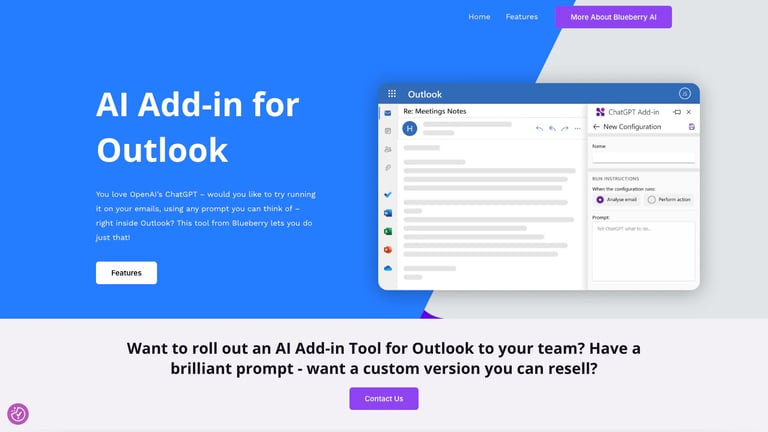 ChatGPT for Outlook website homepage screenshot