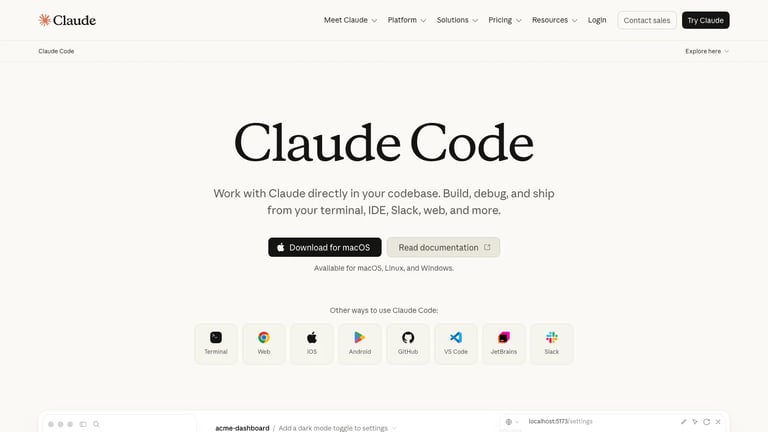 Claude Code website homepage screenshot