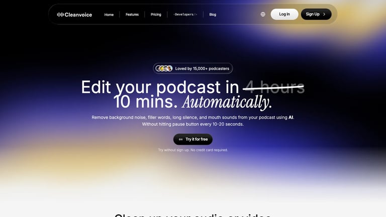 Cleanvoice AI website homepage screenshot