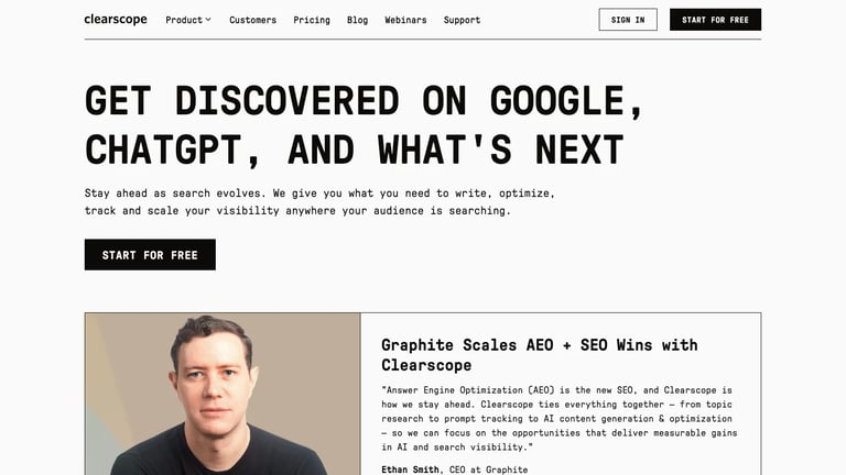 Clearscope website homepage screenshot
