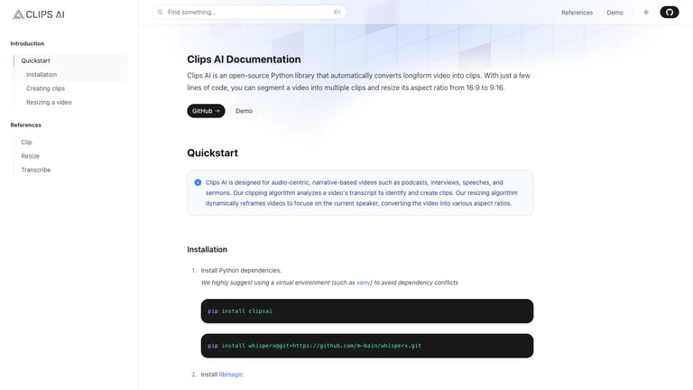 Clips AI website homepage screenshot