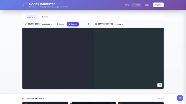 CodeConverter website homepage screenshot