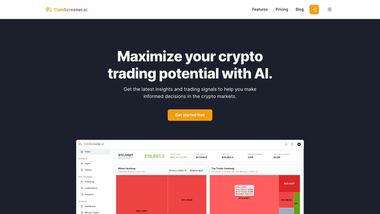 CoinScreener website homepage screenshot