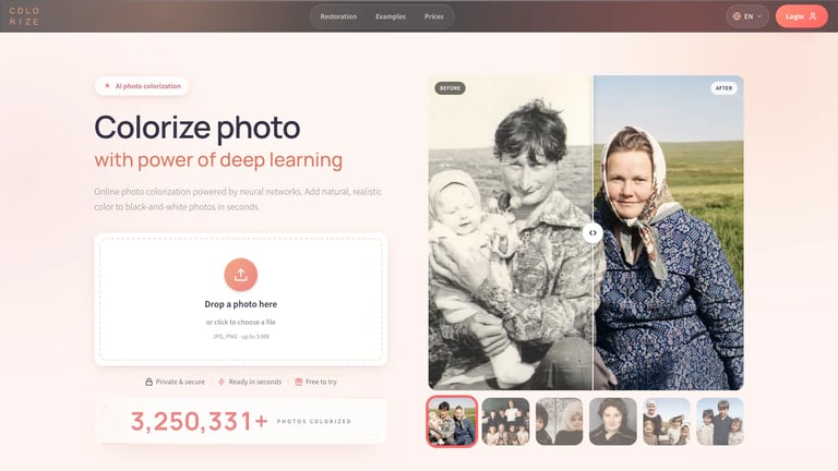 Colorize.cc website homepage screenshot