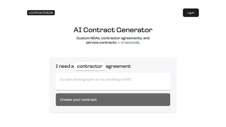 Contractable website homepage screenshot
