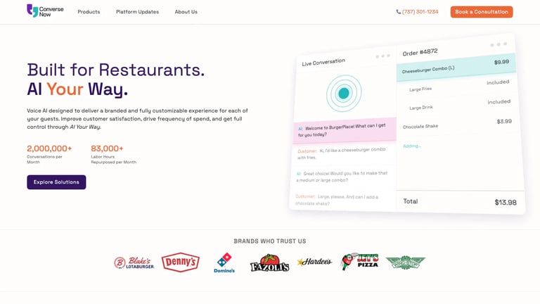 ConverseNow website homepage screenshot