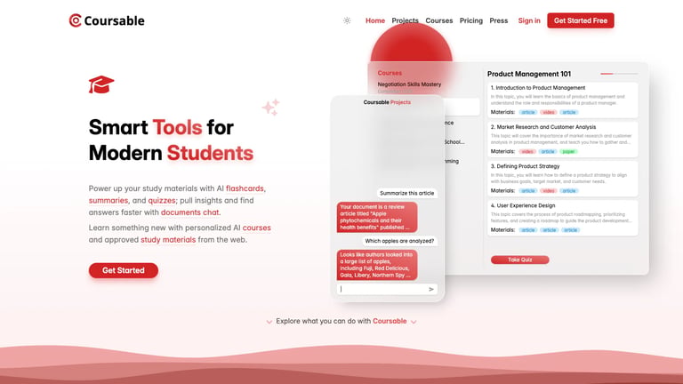 Coursable website homepage screenshot