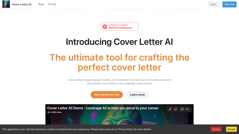 Cover Letter AI website homepage screenshot