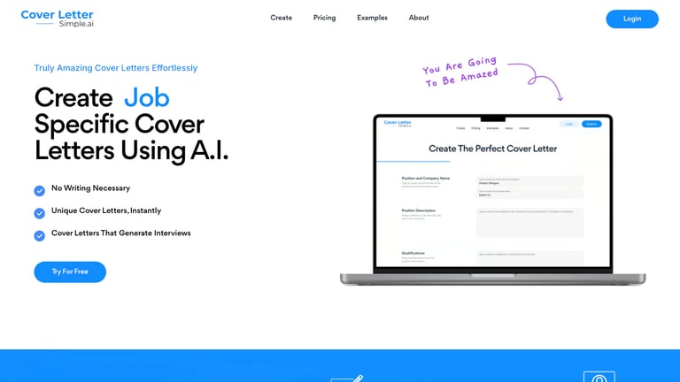 CoverLetterSimple.ai website homepage screenshot