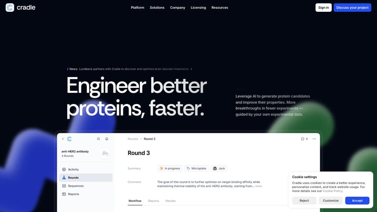 Cradle website homepage screenshot