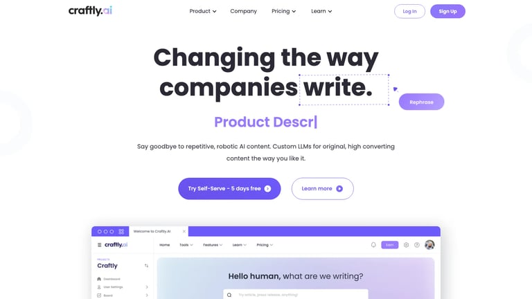 Craftly.AI website homepage screenshot