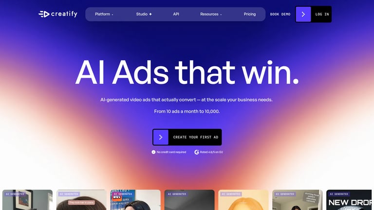 Creatify website homepage screenshot