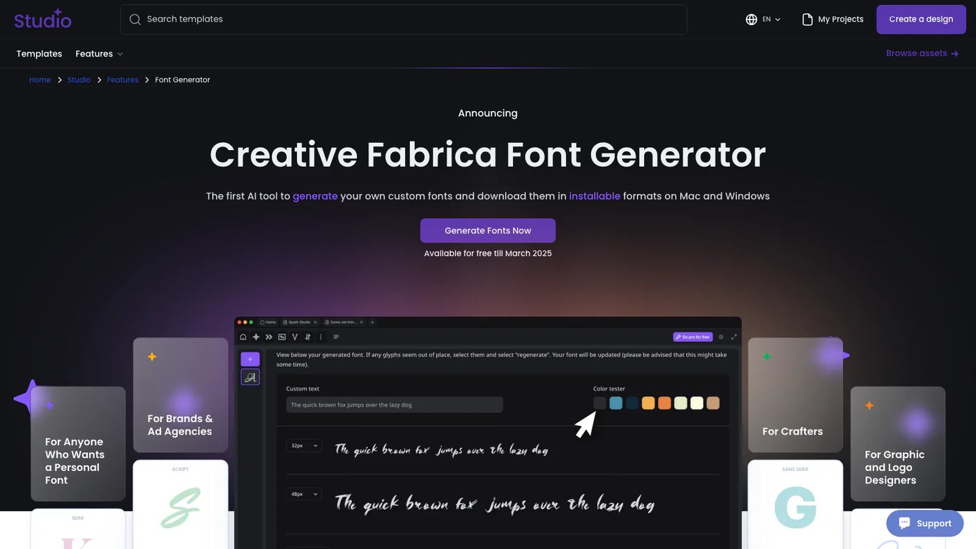 Creative Fabrica Font Generator website homepage screenshot