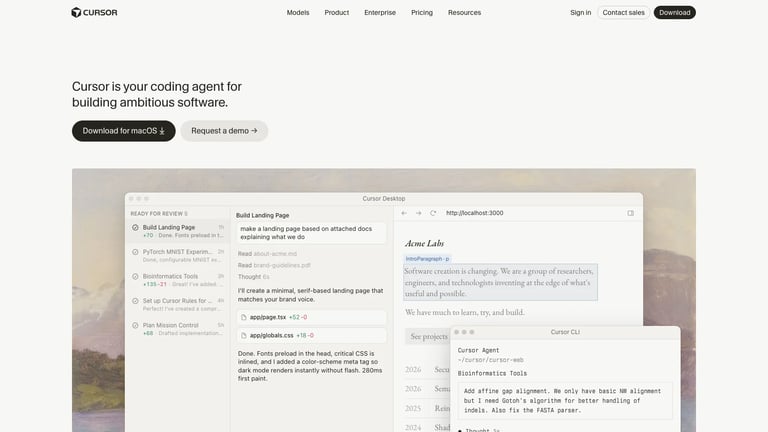 Cursor website homepage screenshot