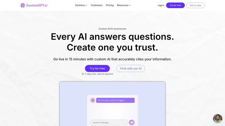 CustomGPT.ai website homepage screenshot