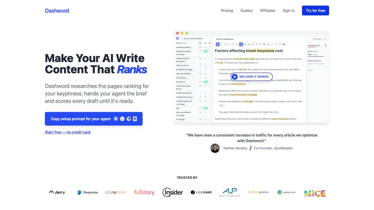 Dashword website homepage screenshot