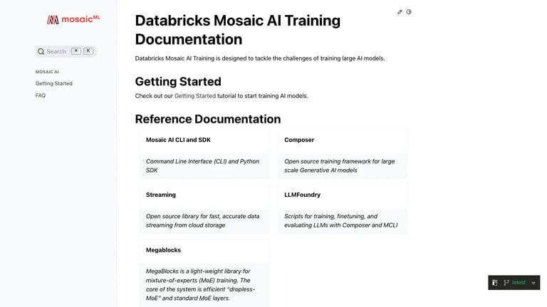 Databricks Mosaic AI Training website homepage screenshot