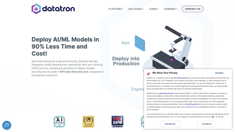 Datatron website homepage screenshot