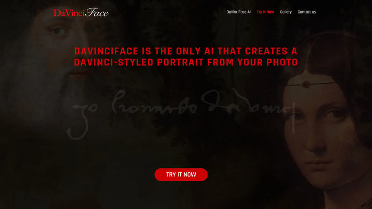 DaVinciFace website homepage screenshot