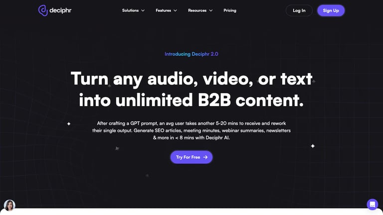 Deciphr website homepage screenshot