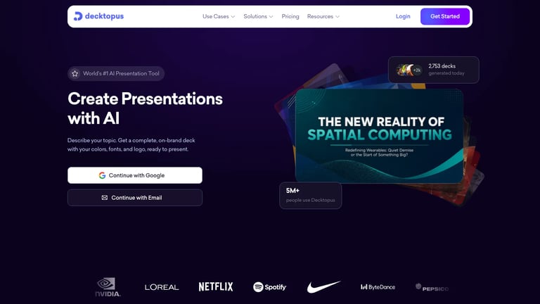 Decktopus AI website homepage screenshot