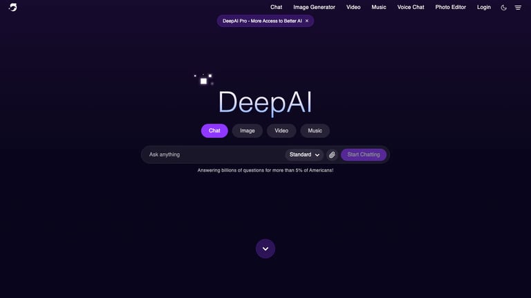 DeepAI website homepage screenshot