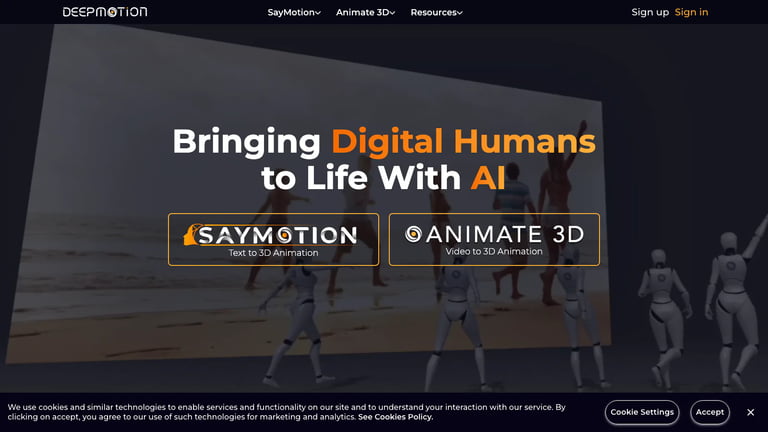 DeepMotion website homepage screenshot