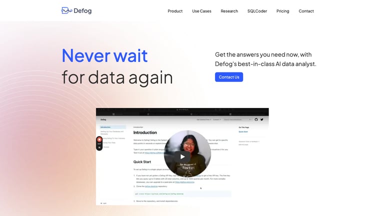 Defog website homepage screenshot