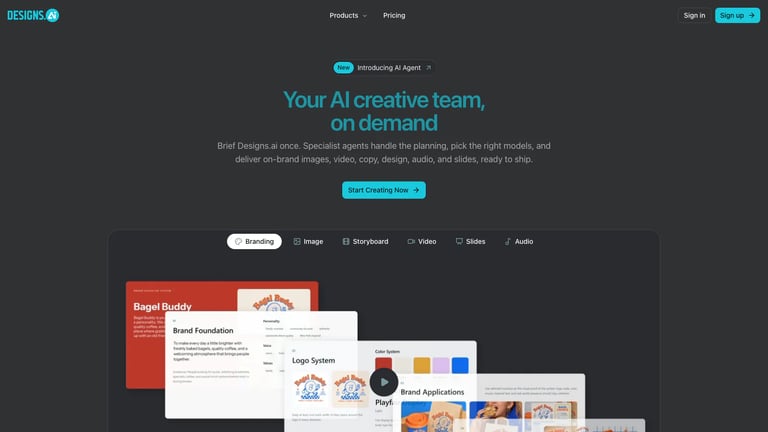 Designs.ai website homepage screenshot