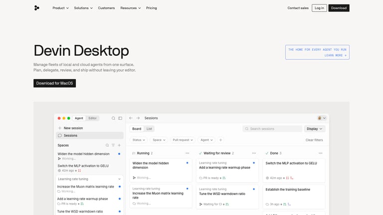 Devin Desktop website homepage screenshot