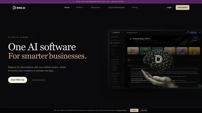 DIMA AI website homepage screenshot