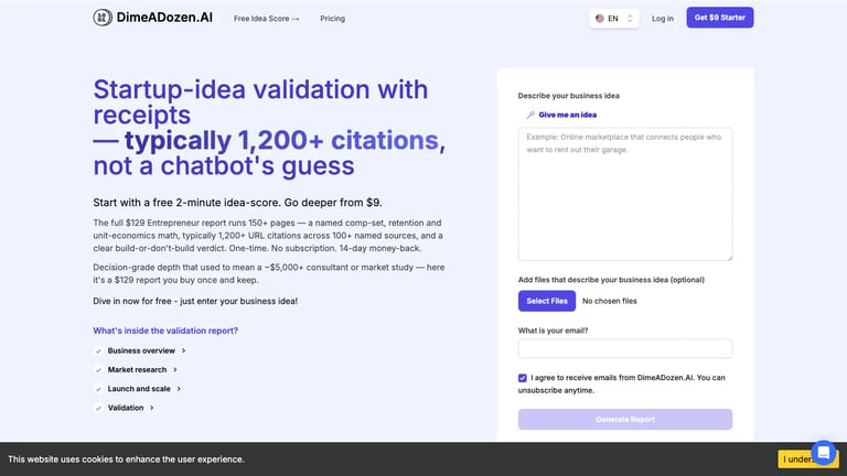 DimeADozen.AI website homepage screenshot